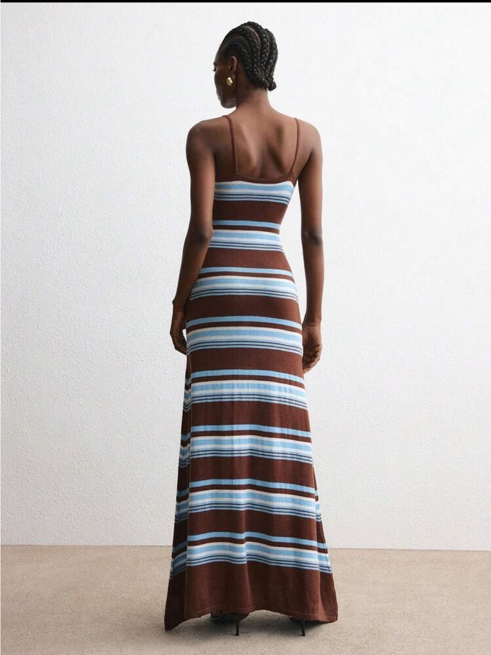 Striped Brown and Light Blue Maxi Dress - Picture 2 of 5